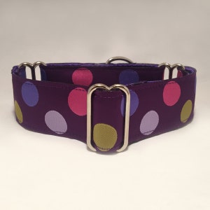 1.5 inch Martingale Collar, Polka Dots in Purple Jacquard Ribbon Martingale Collar, Greyhound Martingale Collar, Dog Martingale Collar