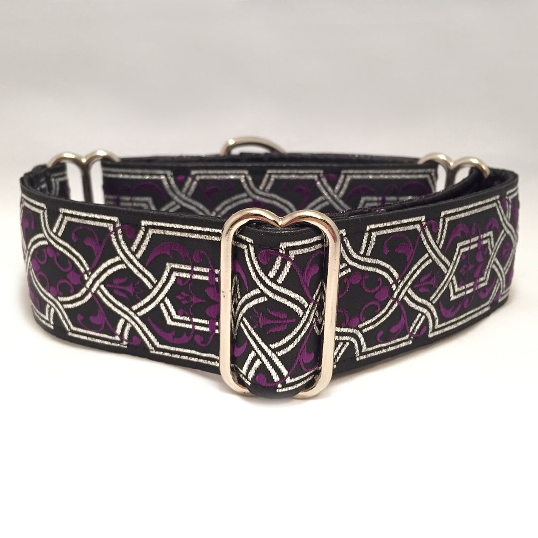 1.5 Inch Martingale Collar, Geometric Scrolls Silver Purple Jacquard