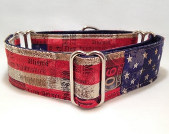 1.5 inch Martingale Collar, USA Flag & State Names Themed Patriotic Fourth of July Martingale Collar, Greyhound Dog Martingale Collar