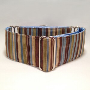 2 inch Martingale Collar, Summer Stripes Blue Beige Brown with Gold Martingale Collar, Greyhound Martingale Collar, Dog Martingale Collar