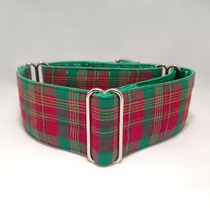 Collar martingala de 2 pulgadas, tela a cuadros escoceses de color rojo, verde, amarillo y verde, collar martingala para temporada festiva, collar martingala para perros galgos