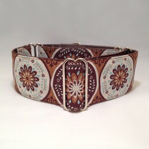 2 inch Martingale Collar, Brown Flowers Medallions Martingale Collar, Greyhound Martingale Collar, Dog Martingale Collar