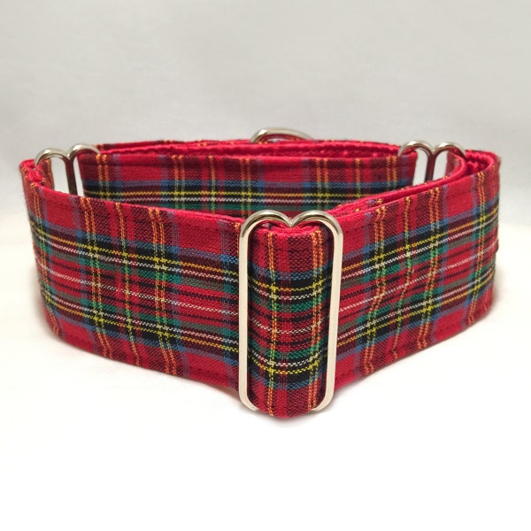 2 pulgadas de martingala, Red Tartan Plaid martingala Collar, Galgo martingala el Collar, Collar de la martingala de perro