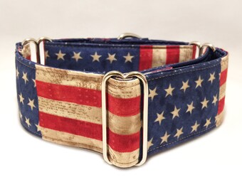 2 inch Martingale Collar, USA Flag "America The Beautiful" Patriotic Fourth of July Martingale Collar, Greyhound Dog Martingale Collar