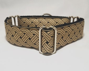 1.5 inch Martingale Collar, Tan-Mustard Color Celtic Knot Jacquard Trim Martingale Collar, Greyhound Dog Martingale Collar