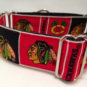 1.5 inch Martingale Collar, NHL Chicago Blackhawks Red Black Fabric Martingale Collar, Greyhound Martingale Collar, Dog Martingale Collar image 2