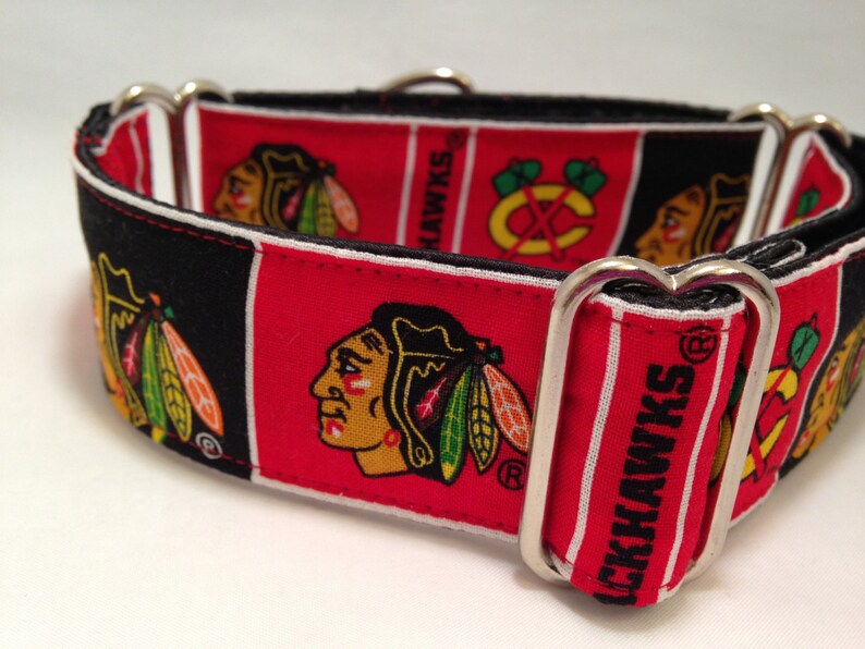 1.5 inch Martingale Collar, NHL Chicago Blackhawks Red Black Fabric Martingale Collar, Greyhound Martingale Collar, Dog Martingale Collar image 2