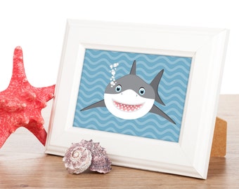 Baby Shark Illustration, Shark Art, Shark Nursery Art, Nursery Decor, Boys Room Art, Sharke Nursery Print, Baby Animals, Cute Shark