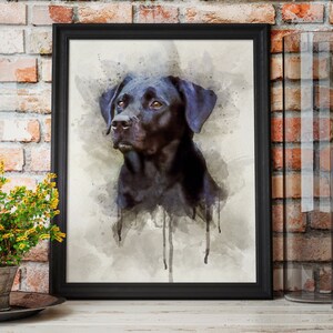 Black Lab Art Print, Labrador Retriever Dog Modern Watercolor Portrait Decor image 3