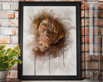 Chocolate Lab Art Print, Labrador Retriever Dog Modern Watercolor Portrait Decor