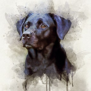 Black Lab Art Print, Labrador Retriever Dog Modern Watercolor Portrait Decor image 2