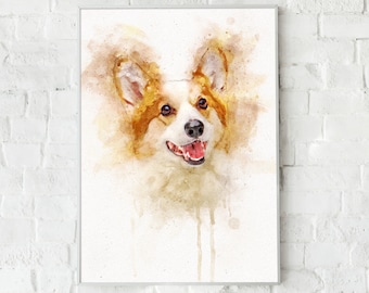 Corgis Kunstdruck, Pembroke walisischen Corgis Hund moderne Aquarell Portrait Dekor