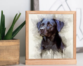 Black Lab Art Print, Labrador Retriever Dog Modern Watercolor Portrait Decor