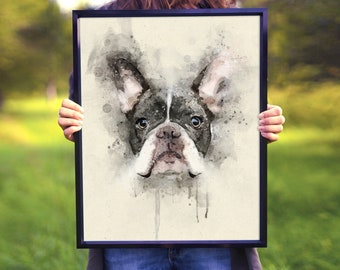 French Bulldog Watercolor / French Bulldog Art / French Bulldog Decor / French Bulldog Gifts / Custom Dog Portrait / Frenchie Mom / Frenchie