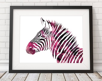 Estampa de zebra, decoração de quarto de zebra, estampa de berçário Safari, arte de zebra, zebra em aquarela - vários tamanhos e cores