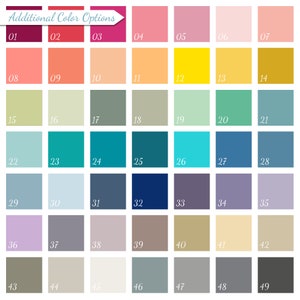 May include: A color chart with 49 different color swatches. The swatches are arranged in a grid of 7 rows and 7 columns. The colors range from deep red to light gray.