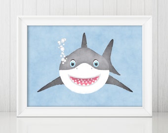 Shark Watercolor Print / Shark Nursery Art / Shark Nursery Decor / Baby Shark / Shark Nursery / Shark Watercolor / Shark Print / Shark Art