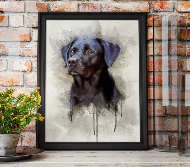 Black Lab Art Print, Labrador Retriever Dog Modern Watercolor Portrait Decor image 3