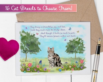 Cat Loss Card, Cat Sympathy Card, Pet Loss Card, Rainbow Bridge Art, Cat Loss Gift, Rainbow Bridge Poem, Rainbow Bridge Card, Pet Loss Poem