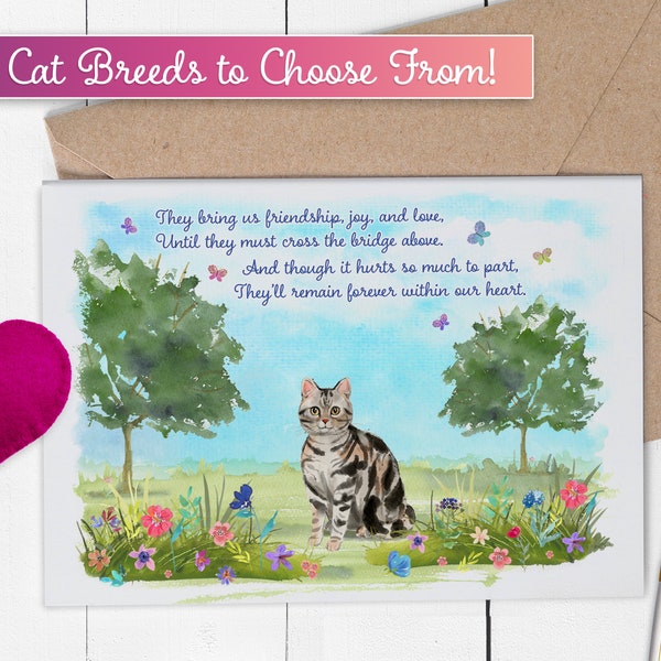 Cat Loss Card, Cat Sympathy Card, Pet Loss Card, Rainbow Bridge Art, Cat Loss Gift, Rainbow Bridge Poem, Rainbow Bridge Card, Pet Loss Poem