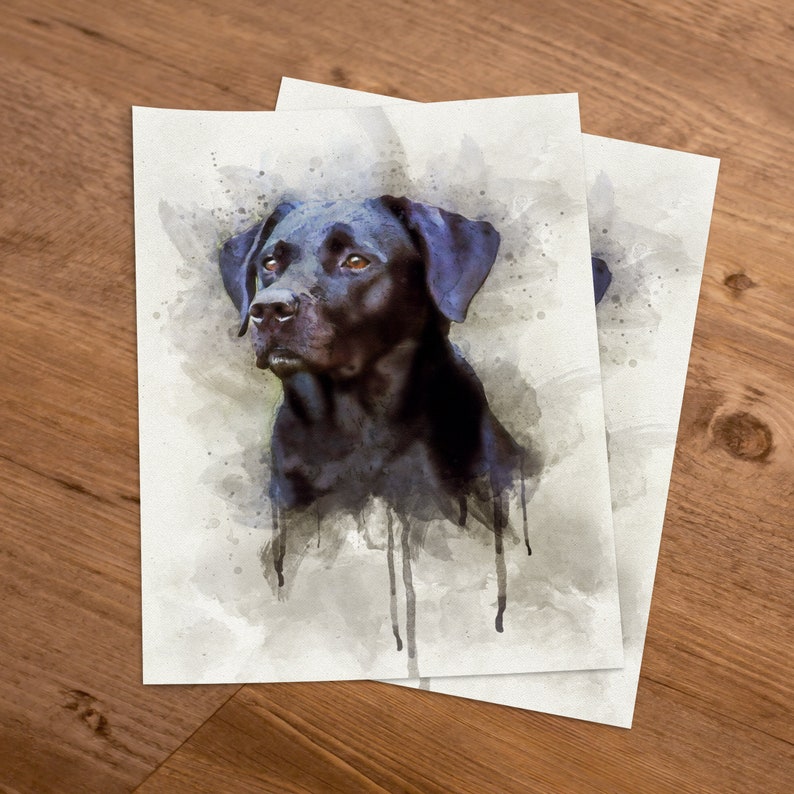 Black Lab Art Print, Labrador Retriever Dog Modern Watercolor Portrait Decor image 4