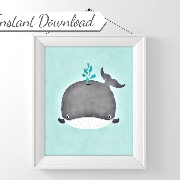 Whale Printable / Whale Download / Whale Print Download / Whale Art / Whale Nursery Art / Whale Watercolor / Baby Whale /Whale Nursery Print