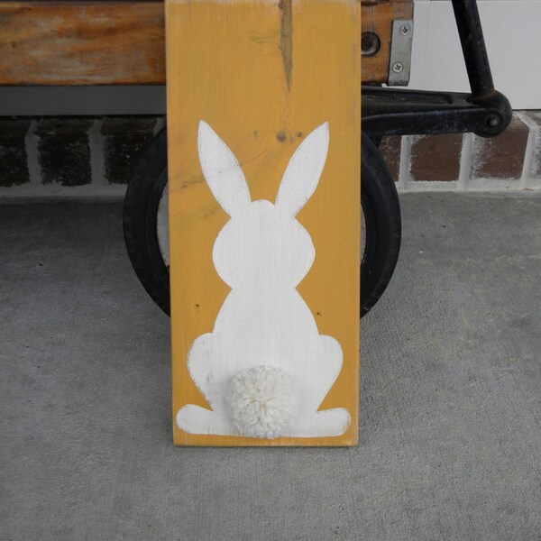 Rabbit Sign for Easter/ Spring on Wood - Rustic Wood Wall Art - Painted Sign decor