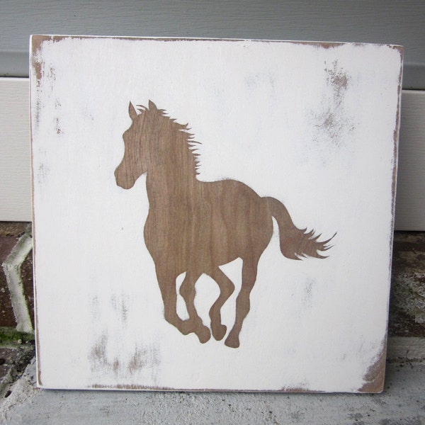 Horse - Western Nursery - Distressed Rustic Wood Wall Art - Painted Sign decor, Walnut Stain, Horse Lover, Western Room, Cowgirl, Cowboy