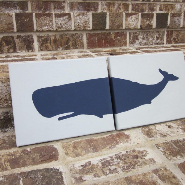Clearance - Blue Whale Paintings - Hand painted Set Wall Art for Nursery, Kids Room - You customize!