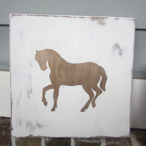 Horse - Western Nursery - Distressed Rustic Wood Wall Art - Painted Sign decor, Walnut Stain, Horse Lover, Western Room, Cowgirl, Cowboy