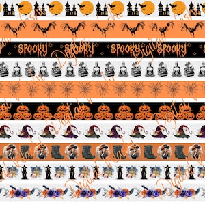 Halloween Digital Washi Tape, Digital Download, Embellishment, Scrapbooking, Junk Journal, Belly Band, Bat, Witch Hat, Haunted House, Skull