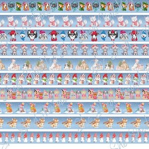 冬のペット デジタル和紙テープ、デジタルダウンロード、装飾、スクラップブッキング、ジャンクジャーナル、腹帯、犬、猫、スカーフ