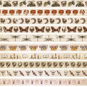 Halloween Digital Washi Tape, Digital Download, Embellishment, Scrapbooking, Junk Journal, Belly Band, Skull, Moth, Spider, Bugs, Dragonfly