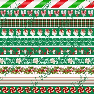 クリスマス デジタル和紙テープ、デジタル ダウンロード、装飾、スクラップブッキング、ジャンク ジャーナル、腹帯、ノーム、ペパーミント キャンディ、サンタ、雪