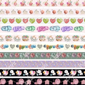 Digitale Washi Tape, Digitale Download, Versiering, Scrapbooking, Junk Journal, Buikband, Garen, Naalden, Mand, Hond, Kat breien