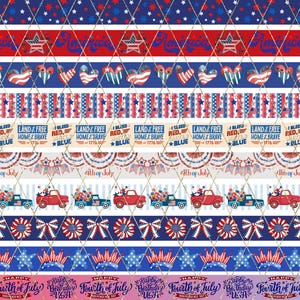 Fourth of July Digital Washi Tape, Digital Download, Embellishment, Scrapbooking, Junk Journal, Belly Band, Truck, Heart, Stars, Banner, Bow