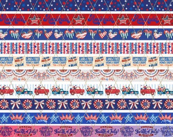 Fourth of July Digital Washi Tape, Digital Download, Embellishment, Scrapbooking, Junk Journal, Belly Band, Truck, Heart, Stars, Banner, Bow