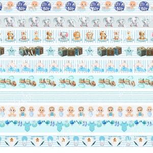Fita Washi Digital para Bebê Menino, Download Digital, Enfeite, Scrapbooking, Junk Journal, Faixa de Barriga, Animais Bebês, Elefante, Fralda, Trem