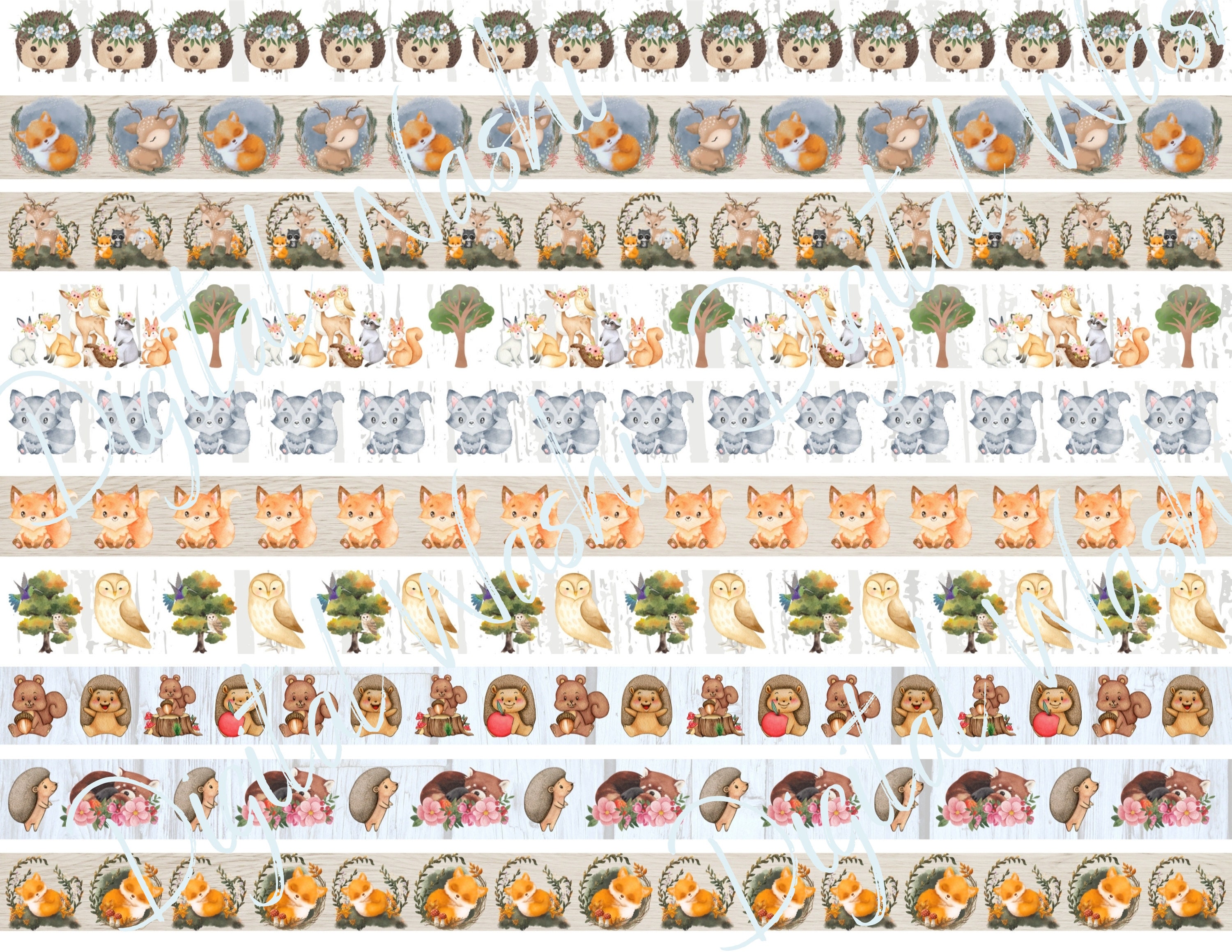 Woodland Animals Digital Washi Tape, Digital Download, Embellishment, Scrapbooking, Junk Journal, Be