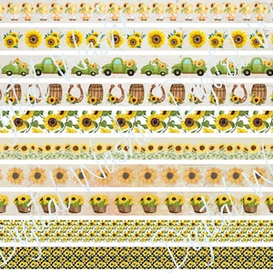Zonnebloem digitale Washi tape, digitale download, verfraaiing, scrapbooking, ongewenste Journal, buik band, lente, bloemen, bloemen, mand