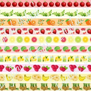 Fruit Digital Washi Tape, Digitale Download, Verfraaiing, Scrapbooking, Junk Journal, Belly Band, Appel, Sinaasappel, Citroen, Aardbei, Limoen