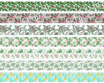 Tropical Leaves Digital Washi Tape, Sizes vary, Digital Download, Embellishment, Scrapbooking, Junk Journal, Belly Band, Paradise, Fern