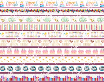 Geburtstag Digital Washi Tape, Digital Download, Verschönerung, Scrapbooking, Junk Journal, Bauchband, Kuchen, Kerze, Konfetti, Happy Birthday