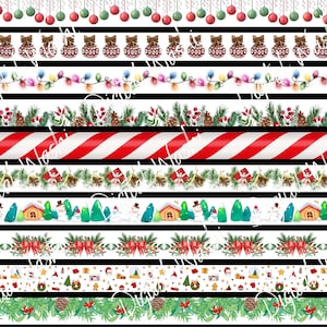 Kerst digitale Washi Tape, digitale download, versiering, scrapbooking, ongewenste dagboek, buikband, ornament, pijnboom, lichten, zuurstok