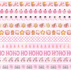 Pink Winter/Christmas Digital Washi Tape, Digital Download, Embellishment, Scrapbooking, Junk Journal, Belly Band, Snowman, Penguin, HOHO