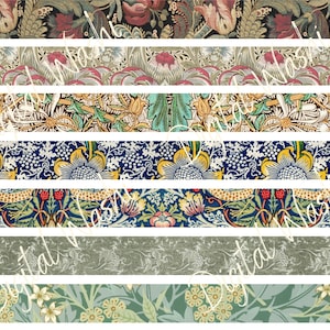 William Morris Digital Washi Tape, Descarga digital, Embellecimiento, Scrapbooking, Junk Journal, Belly Band, Vintage Prints, Floral, Flowers