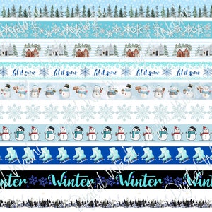 Winter digitale Washi Tape, digitale download, versiering, scrapbooking, junk Journal, buikband sneeuwpop laat het sneeuwen, pijnboom, sneeuwvlok