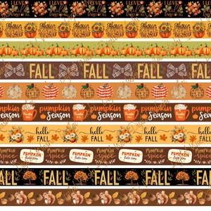 May include: A digital paper pack with ten different autumn-themed designs. The designs feature pumpkins, fall leaves, squirrels, and the words "Fall", "Pumpkin Spice", and "Pumpkin Season".