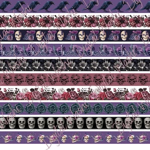 Gotische Halloween digitale Washi Tape, digitale download, versiering, scrapbooking, ongewenste dagboek, buikband, schedel, slang, kristallen, bloemen