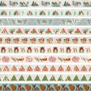 Christmas Digital Washi Tape, Digital Download, Embellishment, Scrapbooking, Junk Journal, Belly Band, Cardinal, Deer, Snowman, Pine Cone